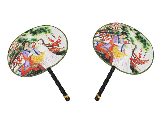Chinese Modern Style Fabric Round Hand Fan 23 cm Assorted Designs 5806 (Parcel Rate)