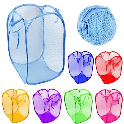Foldable Easy Storage Mesh Fabric Laundry Basket 36 x 58 cm Assorted Colours 5817 (Parcel Rate)