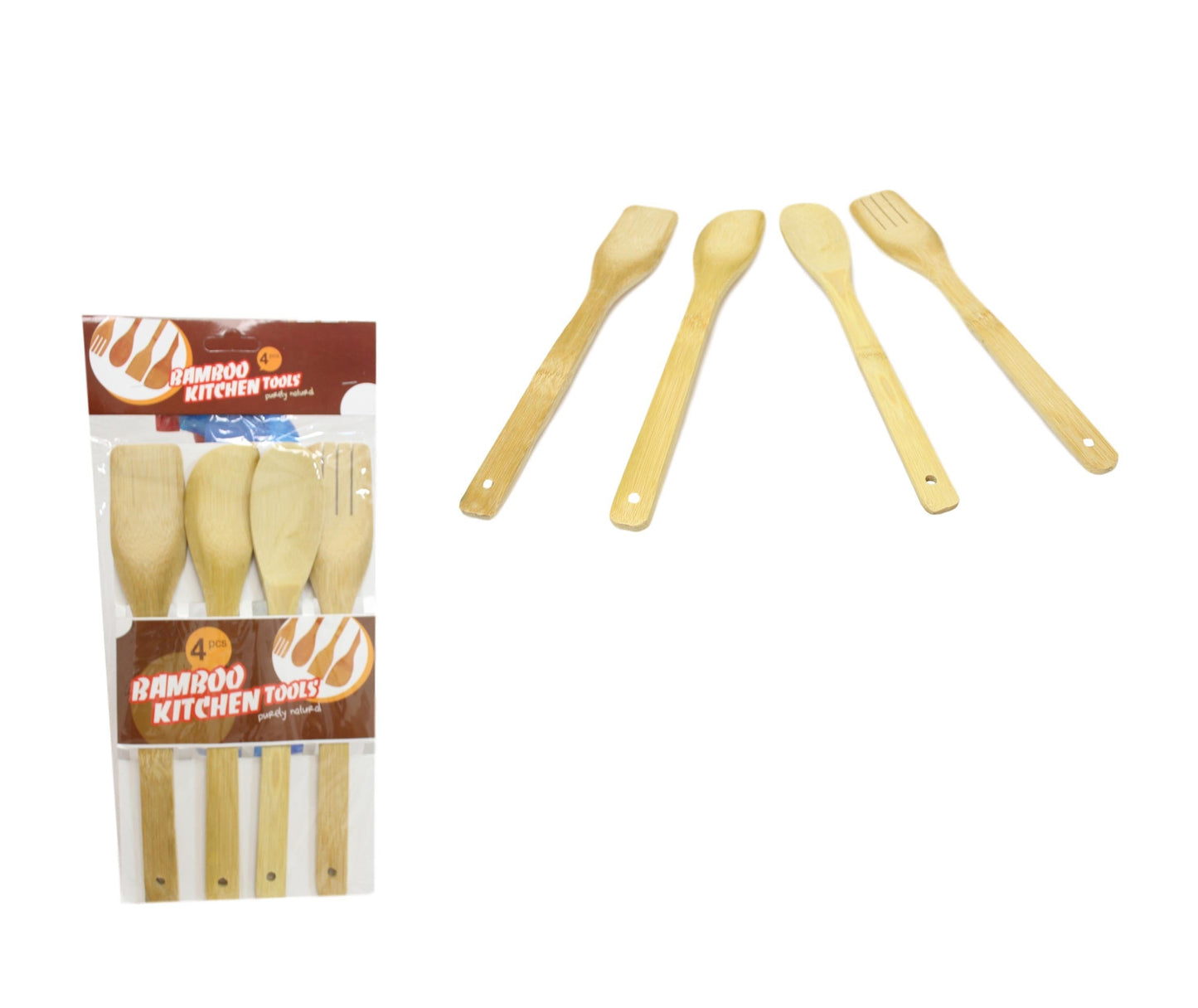 Wooden Baking Cooking Spoon Set Bamboo Kitchen Tools 4 Pack 29cm 5855 (Large Letter Rate)