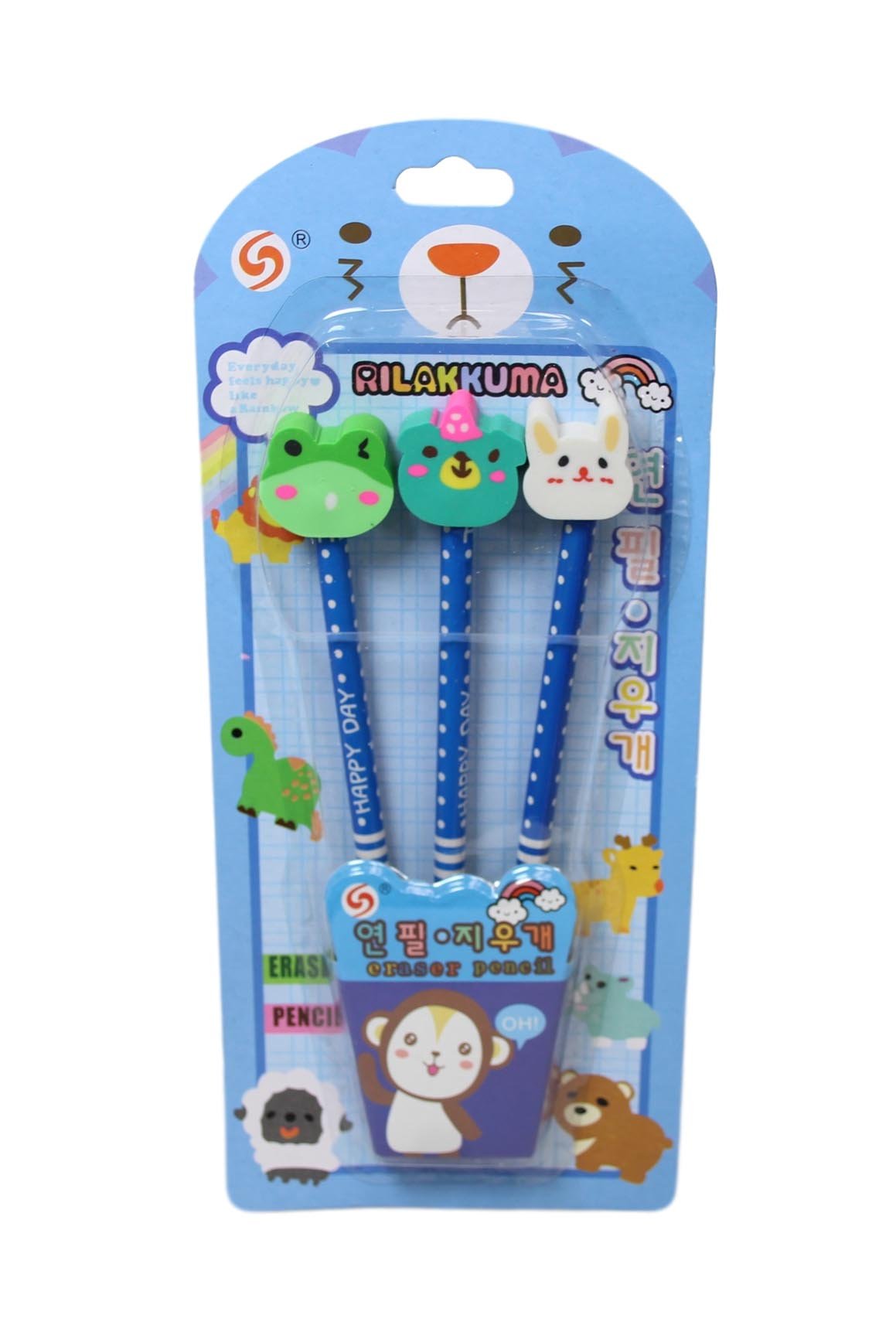 Children's Character Pencil With Rabbit Erasers School Boys Girls Writing Pencils 3 Pack  5872 (Large Letter Rate)
