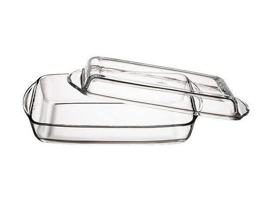 Glass Cooking Baking Casserole Oven Dish With Lid In Sleeve 2 Litre + 1.3 Litre 59009 (Parcel Rate)