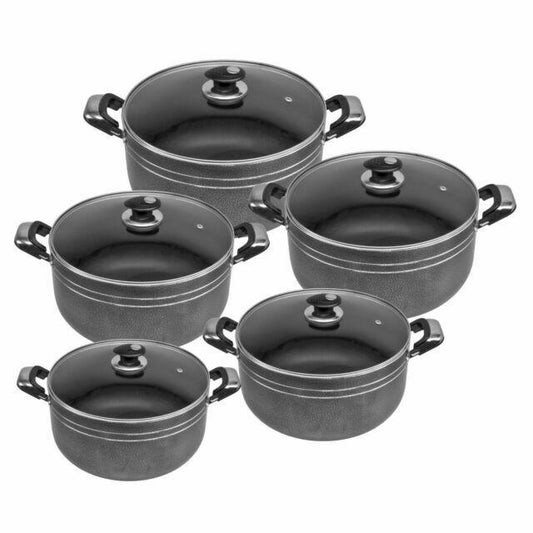 CERAMIC Diecast Ceramic Casserole Stockpot Kitchen Set Of 5 Black 4717 (Big Parcel Rate)