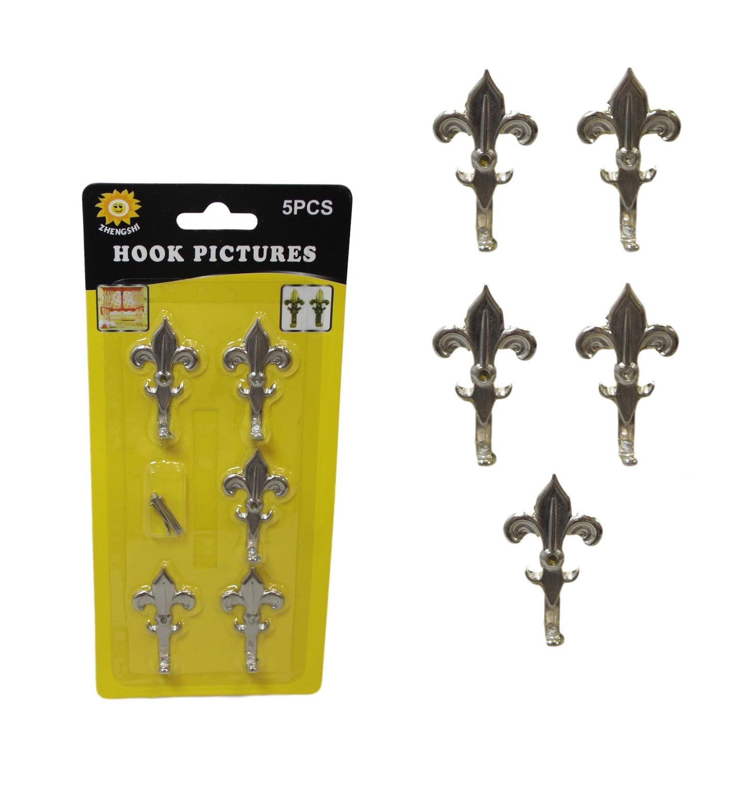 5 Pack Chrome Mini Picture Curtain Hooks With Nails 3cm 6002 (Large Letter Rate)