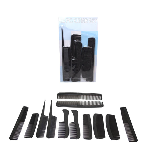 12 Pack Black Hair Style Assorted Comb Salon Barber Set Professional Kit 6017 (Large Letter Rate)