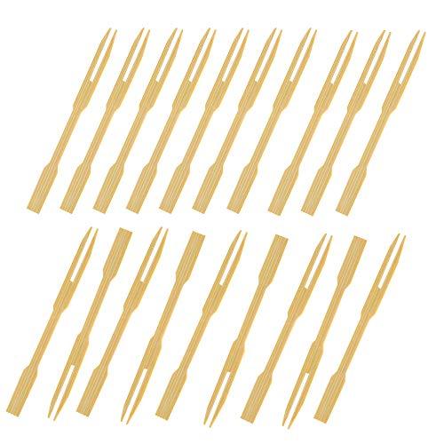 9cm Mini Food Fruit Picks Forks Two Prongs Barbecue Bamboo Fruit Skewers 100 Pack 6028 (Large Letter Rate)