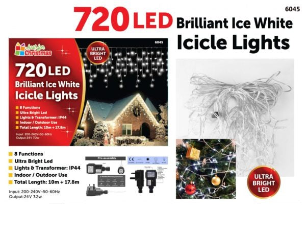 720LED Brilliant Ice White Icicle Lights 6045 (Parcel Rate)