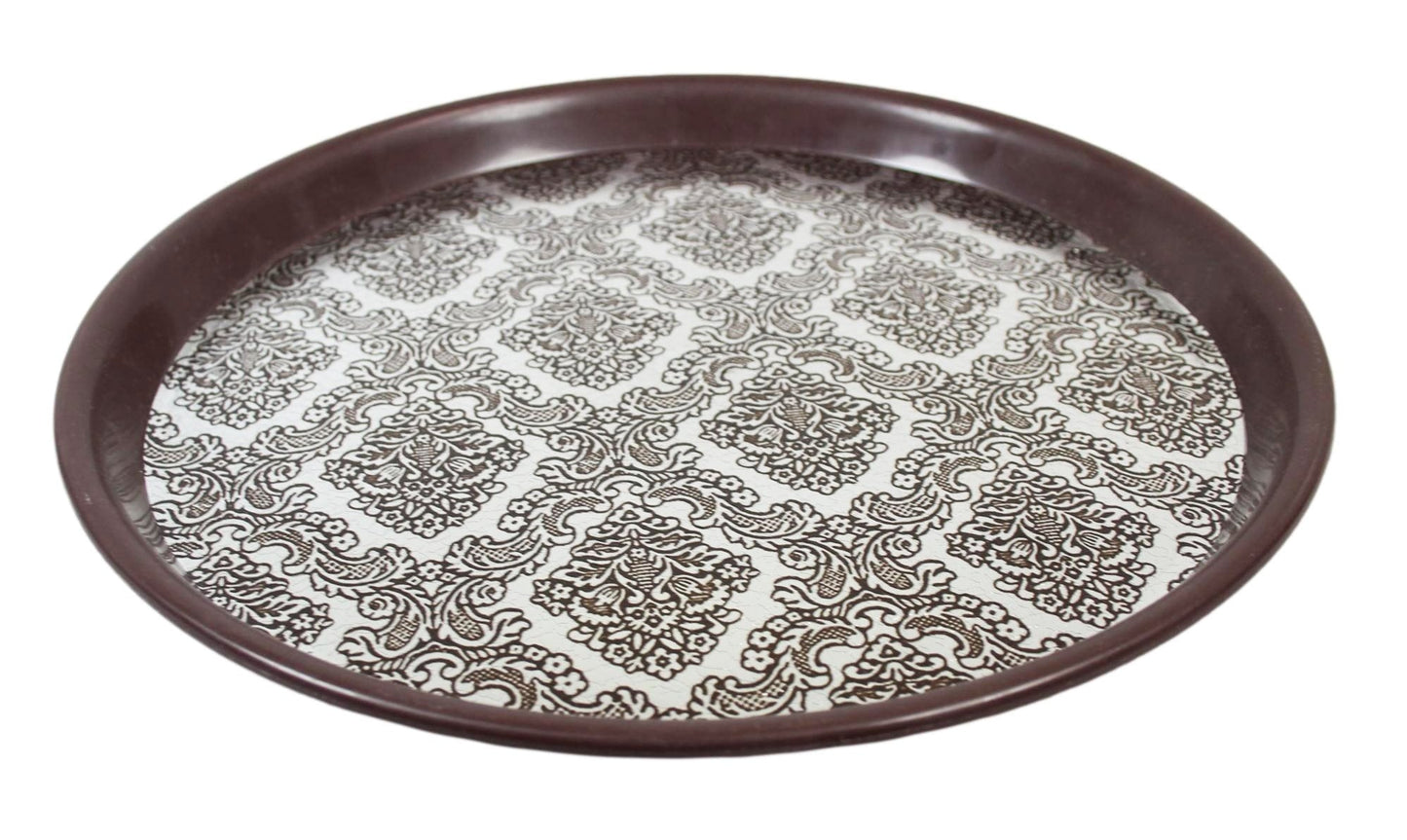 Round Plastic Serving Tray Bar Drinks Tray With Gold And Silver Print Design 27cm 6047 A  (Parcel Rate)