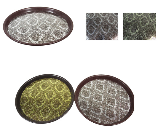 Round Plastic Serving Tray Bar Drinks Tray With Gold And Silver Print Design 27cm 6047 A  (Parcel Rate)