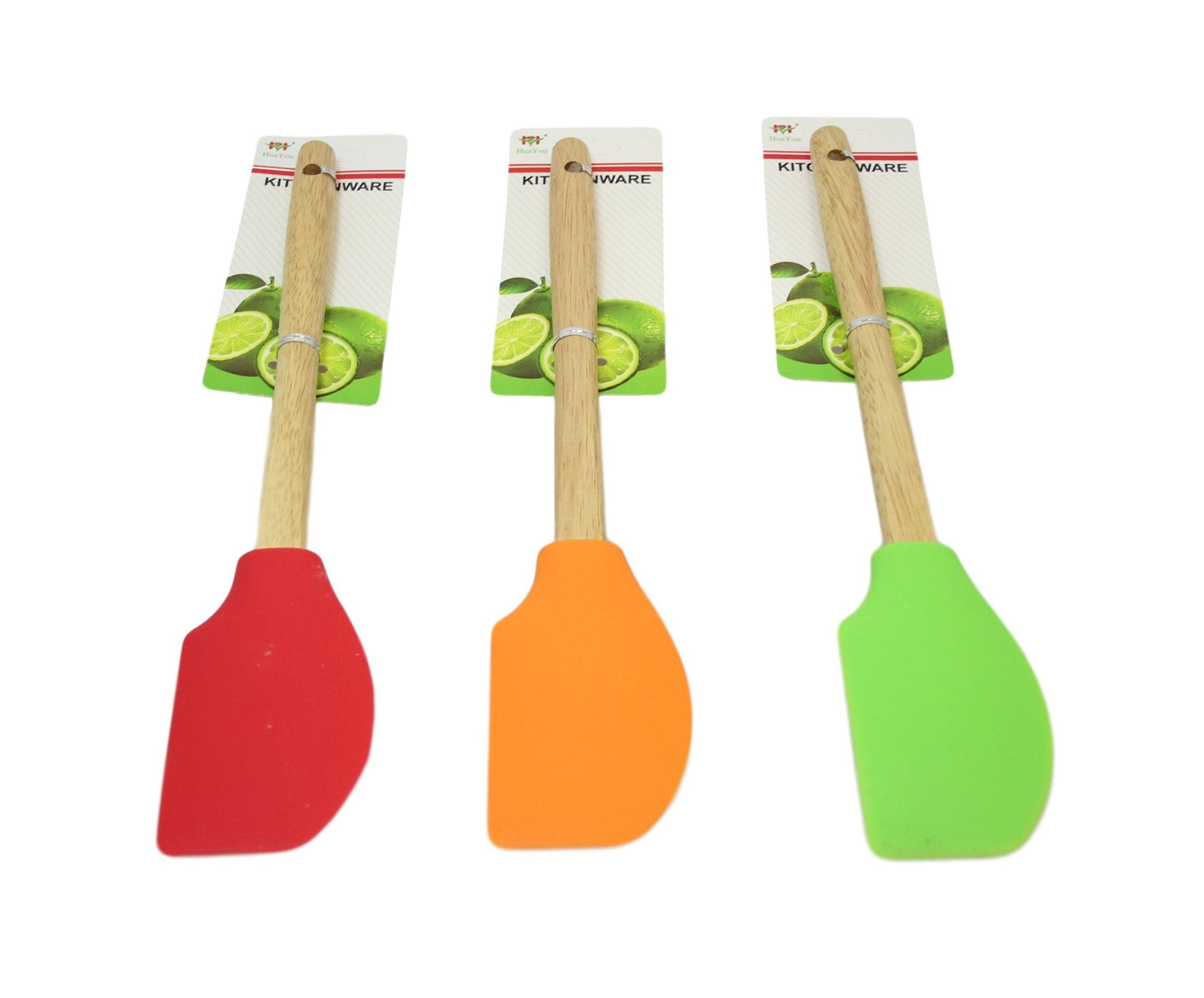 Kitchen Silicone Flat Sided Scraper Spatula Wooden Handle 32 cm Assorted Colours 6063 (Large Letter Rate)