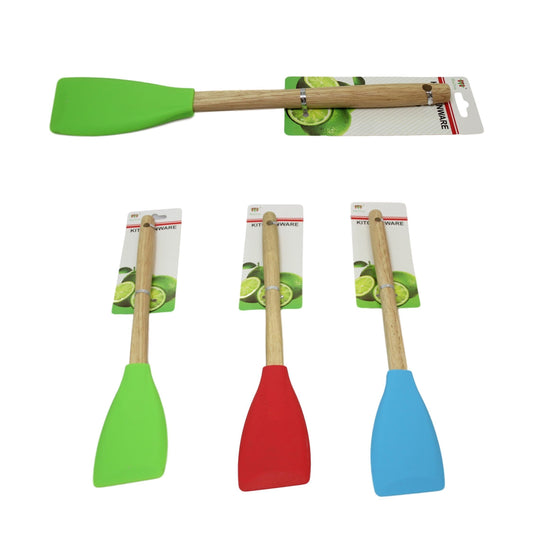 Kitchen Silicone Scraper Spatula Wooden Handle 33 cm Assorted Colours 6064 A  (Large Letter Rate)