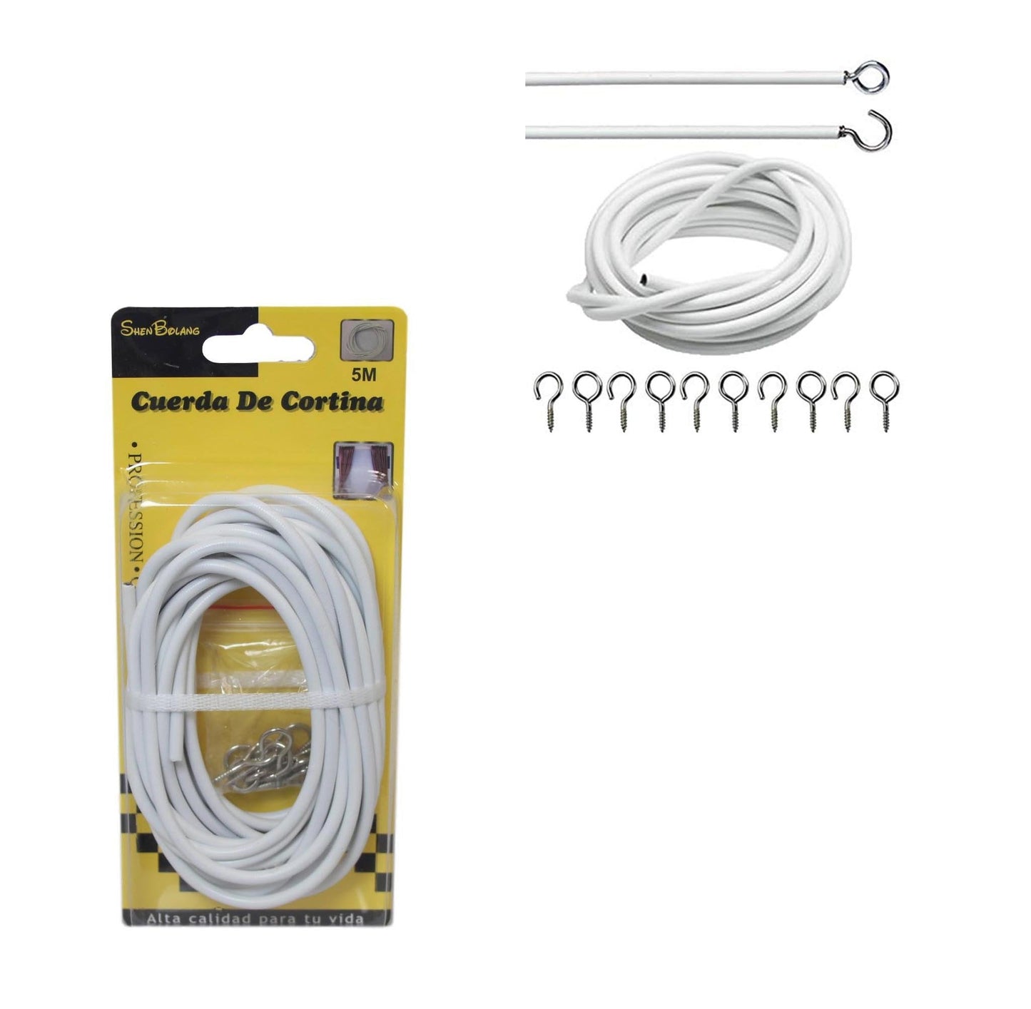 Net Curtain Wire White Window Cord Cable With Hooks Indoor Outdoor 5m Cable 60964 (Parcel Rate)