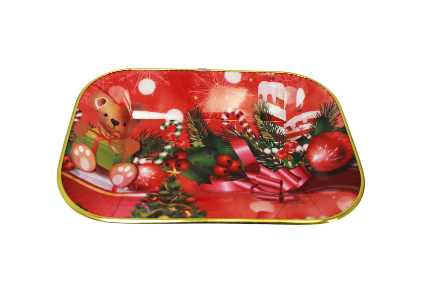 Christmas Festive Serving Tray Red Xmas Print Plastic Serving Gold Rim Tray 30 x 23 cm 6119 (Parcel Rate)