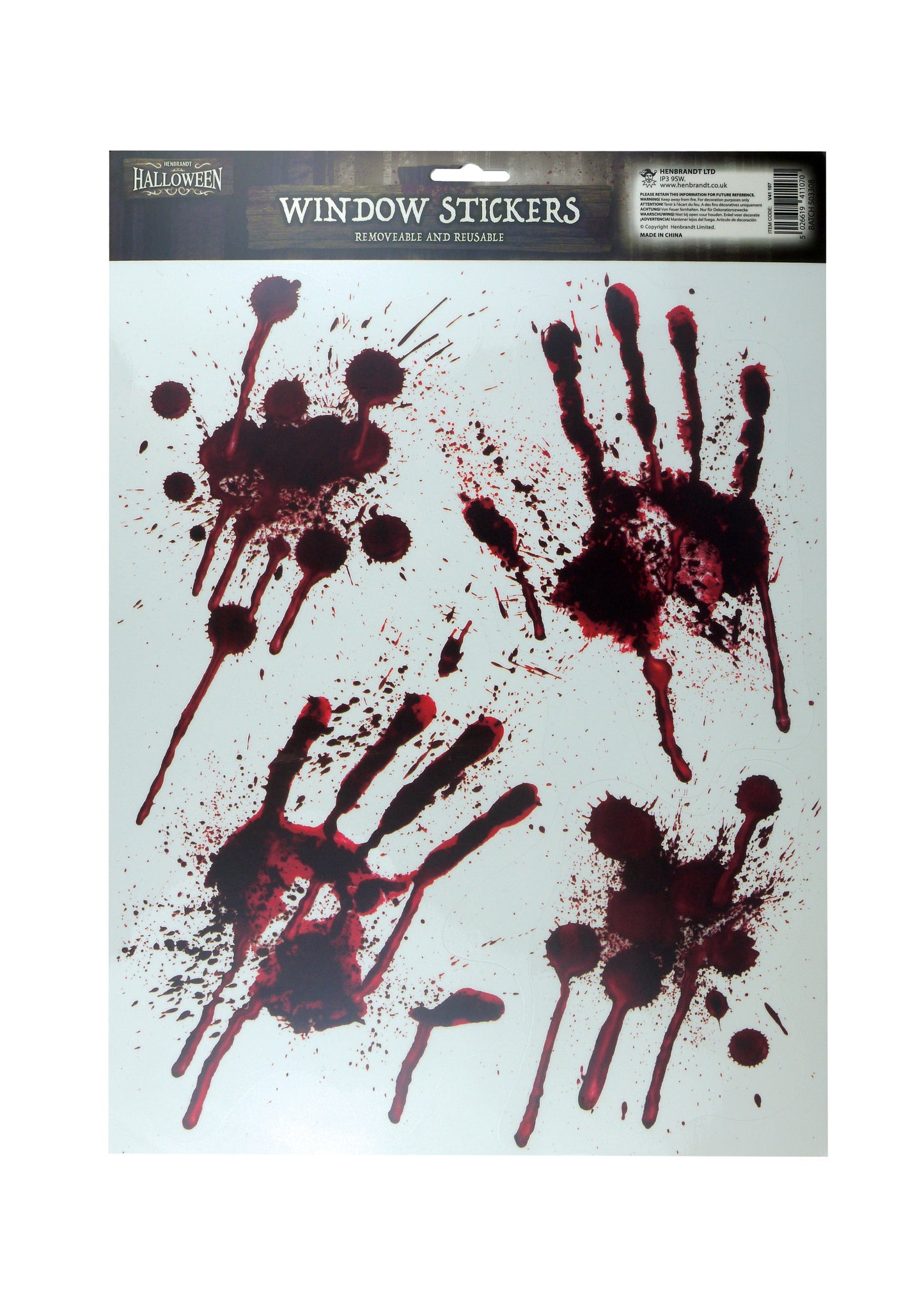 Bloody Hand Window Stickers Removable Reusable Halloween Decorations V41107 (Parcel Rate)
