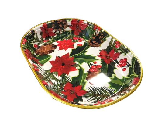 Plastic Oval Christmas Coffee Serving Tray with Gold Rim 30 x 23 x 3.5 cm Assorted Designs 6122 (Parcel Rate)