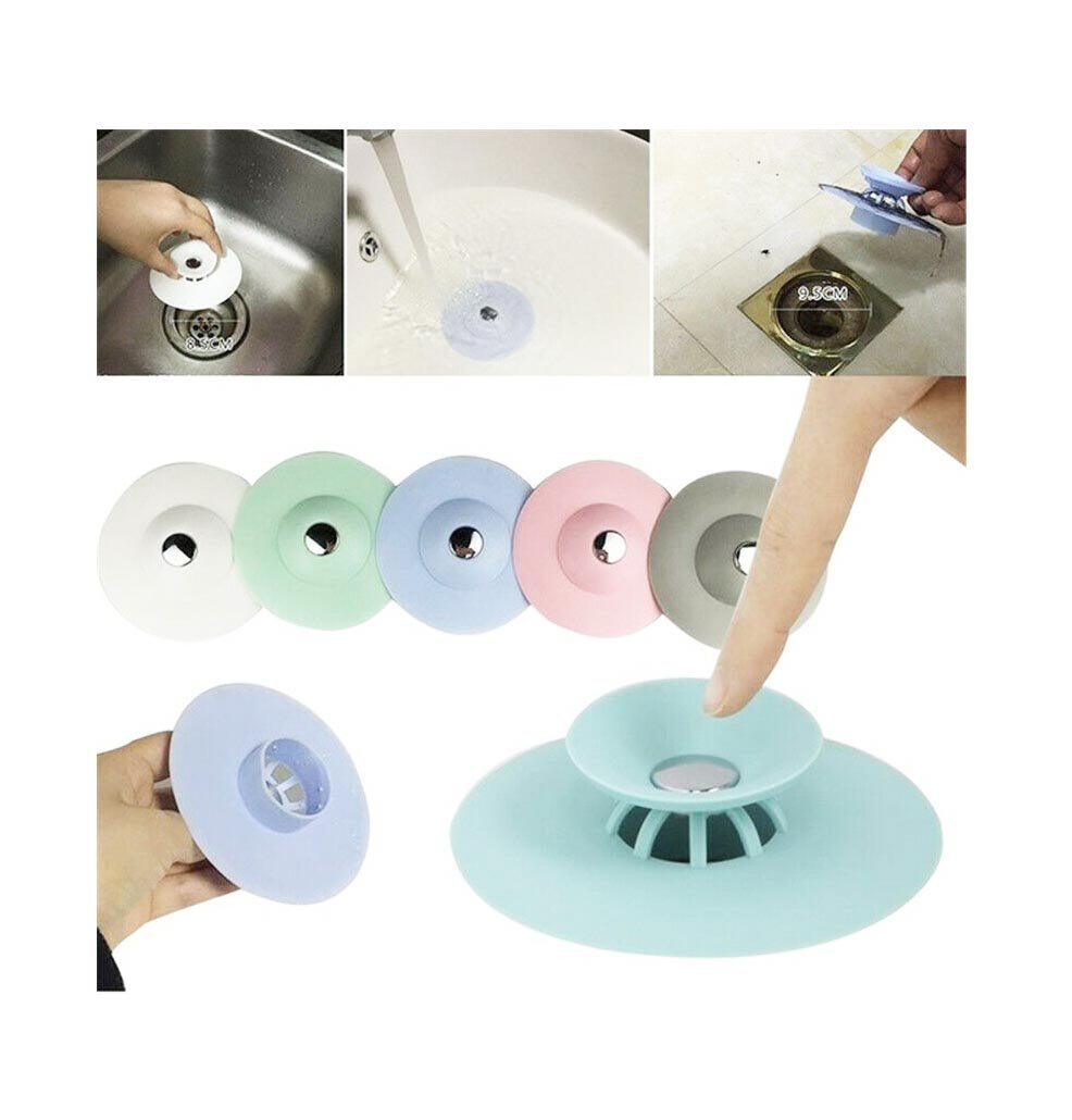 Silicone Bathroom Kitchen Sink Drain Plug Hair Catcher 9.5 cm Assorted Colours 6163 (Large Letter Rate)