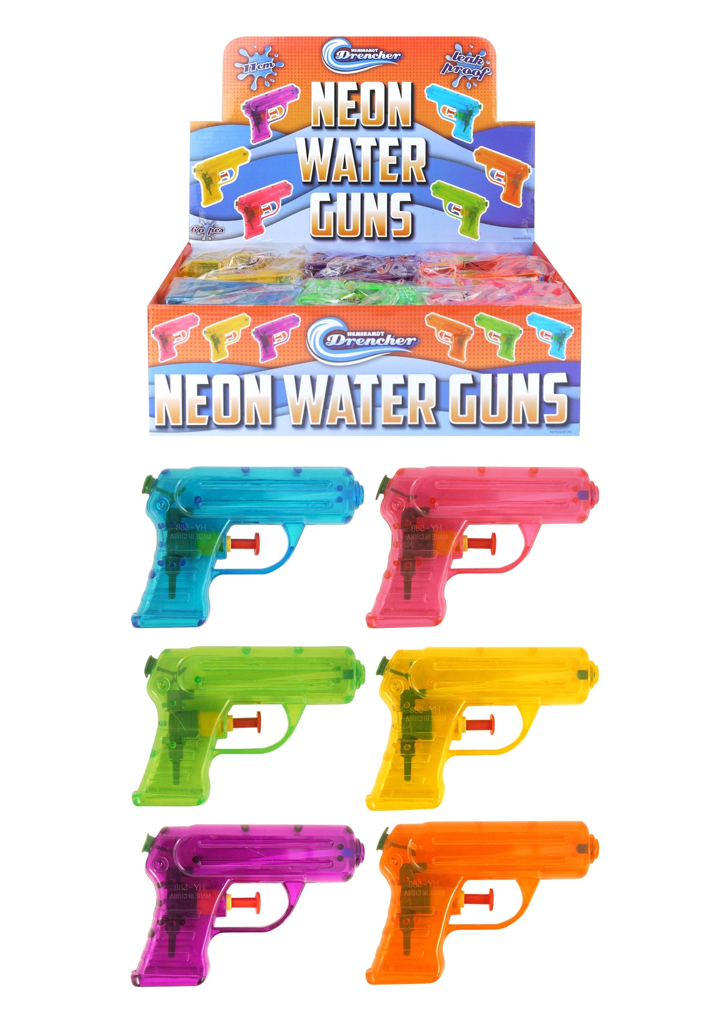 Kids Outdoor Water Gun 6 Assorted Neon Colours 11cm R08265 (Parcel Rate)