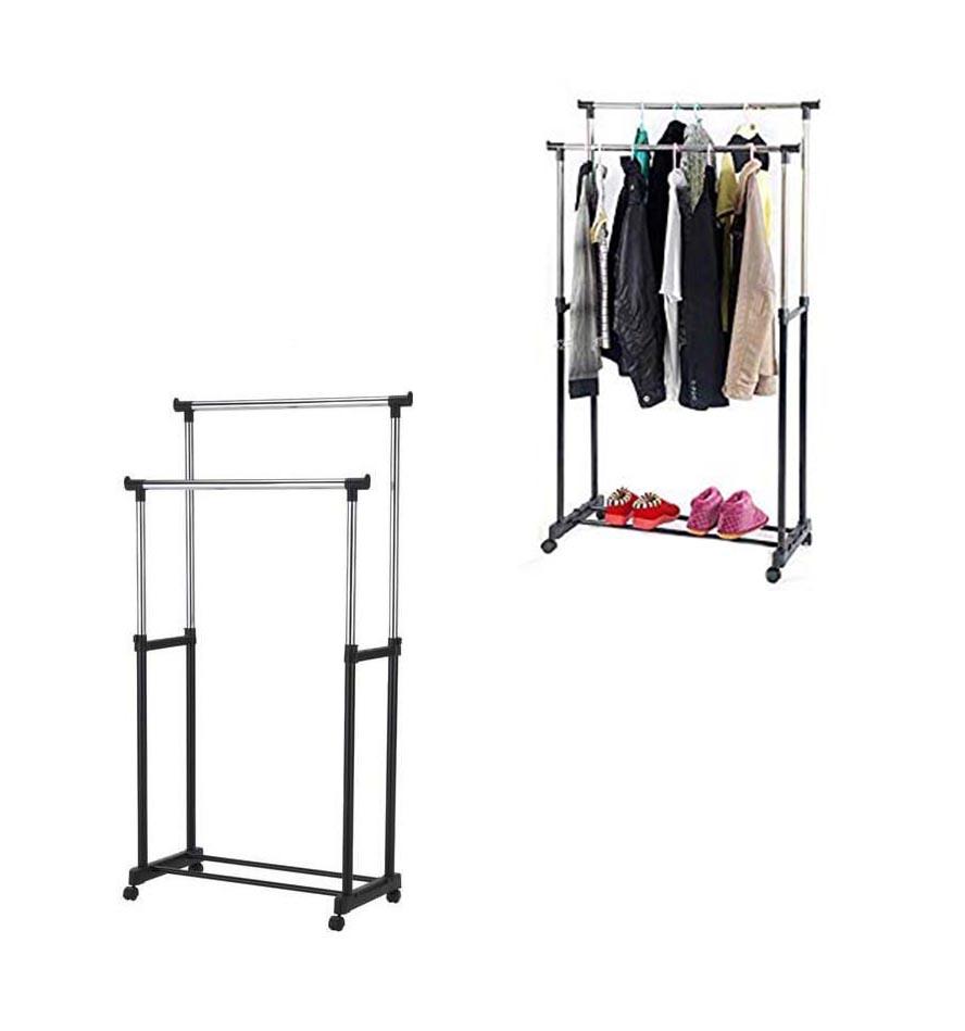 Double Garment Holder Stainless Steel Clothes Pole Rack Adjustable 30kg 6214 (Parcel Rate)