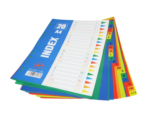 Multi Colour A4 Punched Index Sheets Subject File Filing Dividers 20 Pack 6218 ( Large Letter Rate)