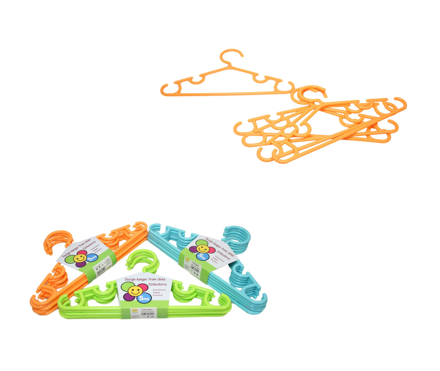 Childrens Toddlers Plastic Assorted Colour Wardrobe Hangers Easy Hanging Clothes 5 Pack  6224 (Parcel Rate)