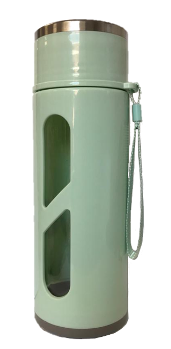 Glass / Plastic Water Bottle Flask with Strap 21 x 7 cm Assorted Colours 6260 (Parcel Rate)
