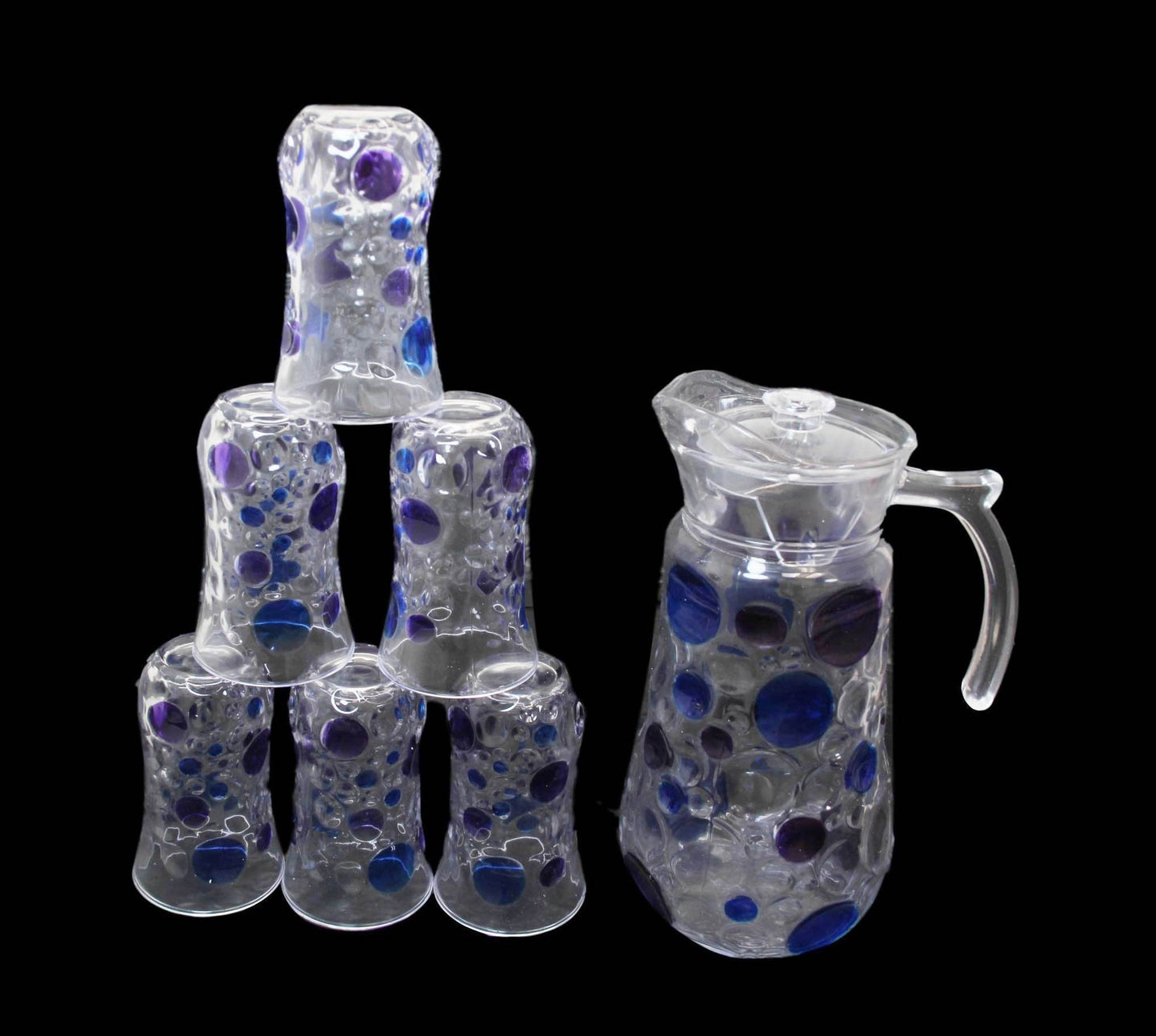 7 Piece Glassware Set Water Jug and 6 Glasses Tumblers Coloured Effect Glass 6334 (Big Parcel Rate)