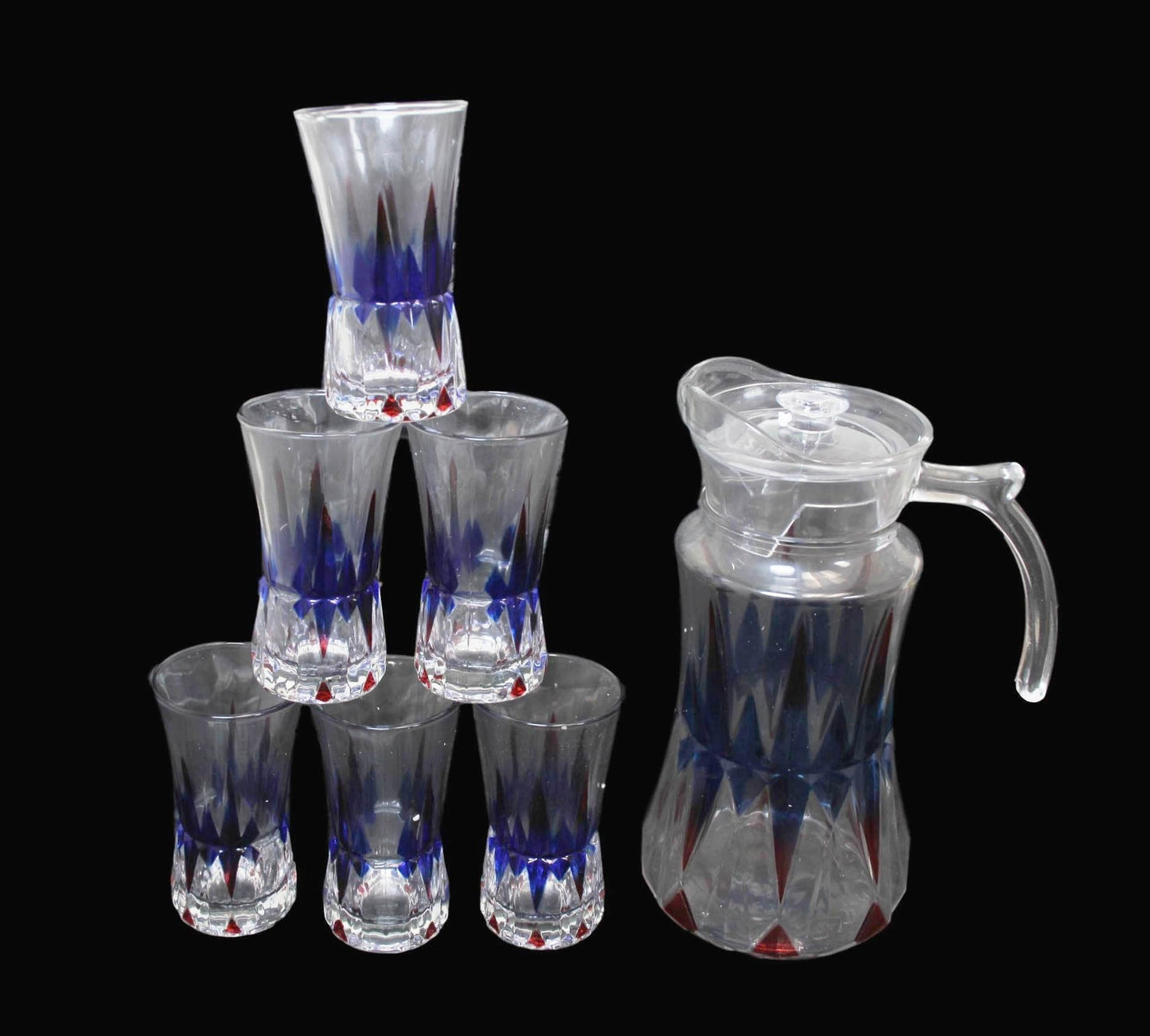 7 Piece Glassware Set Water Jug and 6 glasses Tumblers Coloured Effect Juice Jug 6335 (Big Parcel Rate)