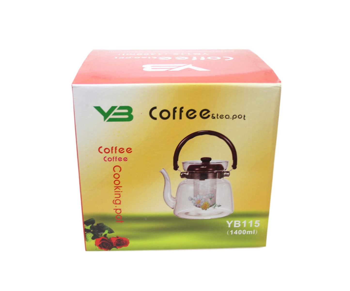 Heat Resistant Tea Coffee Glass Pot Bowl Plastic Handle 1400ML 6420 (Parcel Rate)