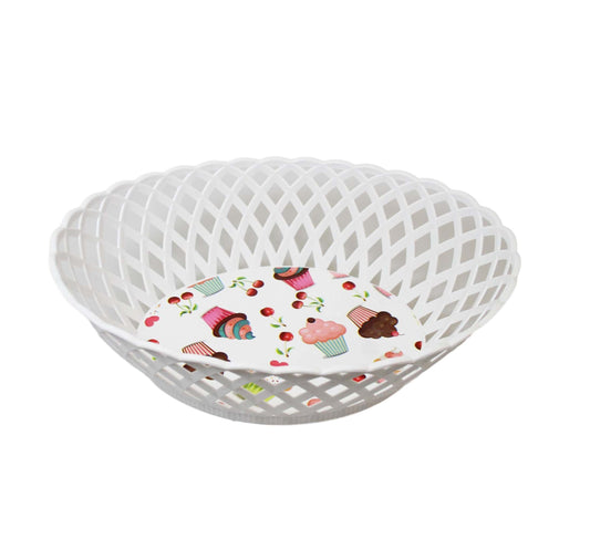 White Plastic Rattan Style Bowl Cupcake Design Home Kitchen Use 32cm x 10cm 6566 (Parcel Rates)