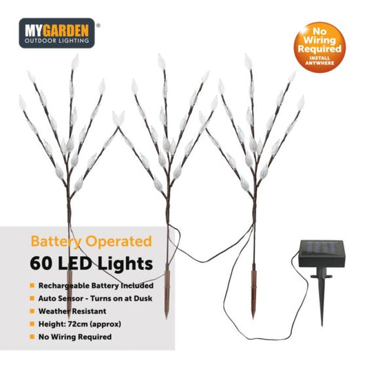 Garden Triple Tree Solar Light With Leaves Bright White Multicolour 72cm 60 LED 6641 (Parcel Rate)