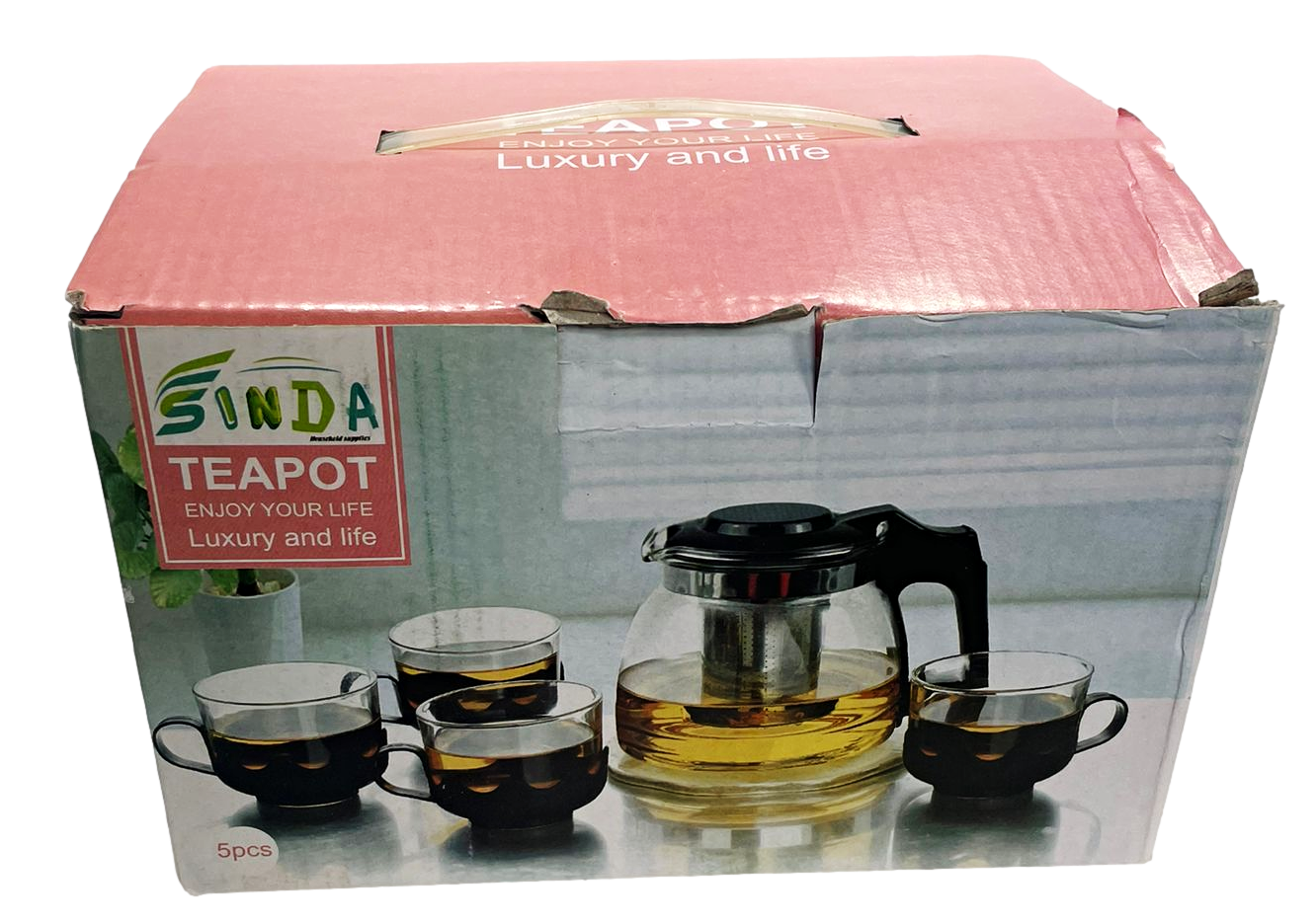 Glass Teapot and Cups Set of 5 6670 (Parcel Plus Rate)