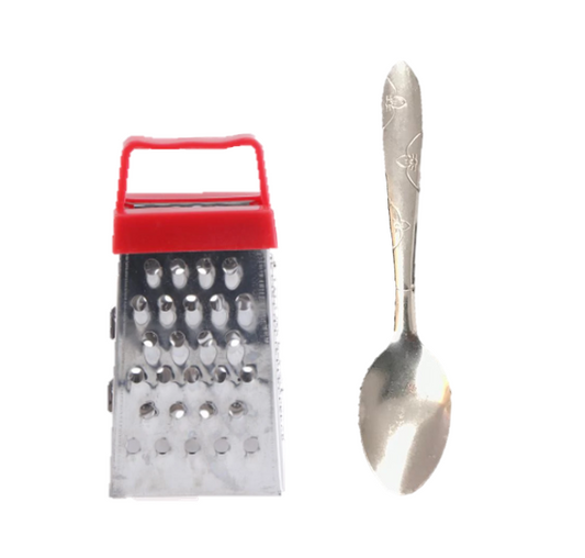 Mini Cheese Grater and Teaspoon 8 cm Assorted Colours 6864 (Parcel Rate)