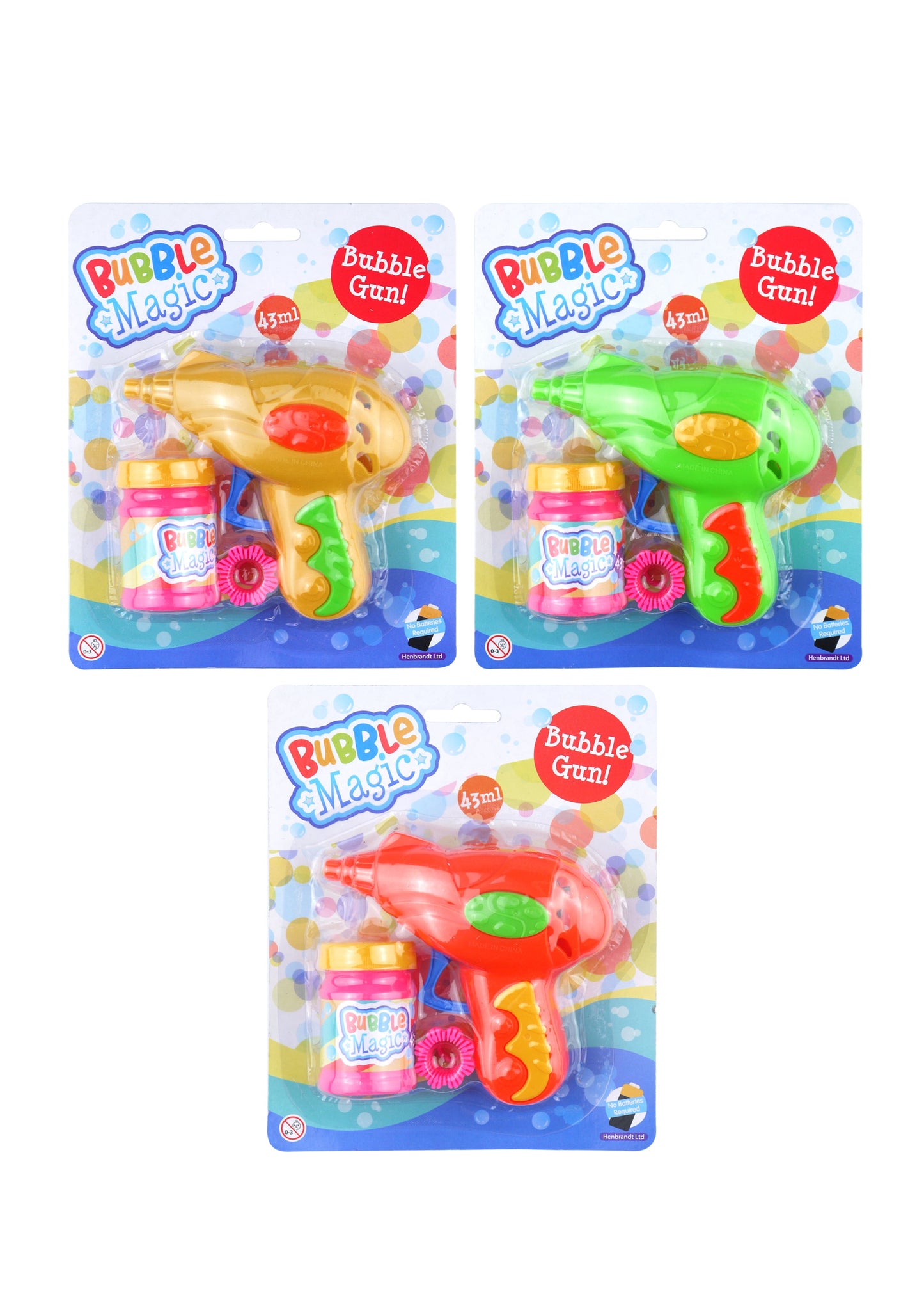 Kids Outdoor Fun Bubble Gun With Liquid 3 Assorted Colours R79009 (Parcel Rate)