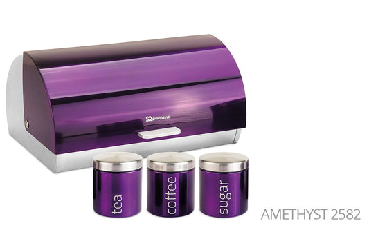 SQ Professional Gems Metal Bread Bin with 3 Canisters Amethyst 2582 (Parcel Rate)