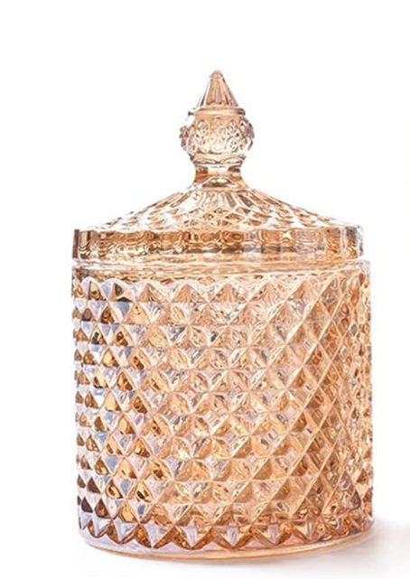Gold Orange Crystal Glass Jar Sweets Sugar Glassware 10 x 8.5 cm 7059 A (Parcel Plus Rate)