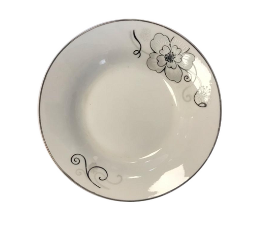 Dining Appetiser Plate White Floral Design with Silver Rim 17.5 x 3 cm 7072 (Parcel Plus Rate)