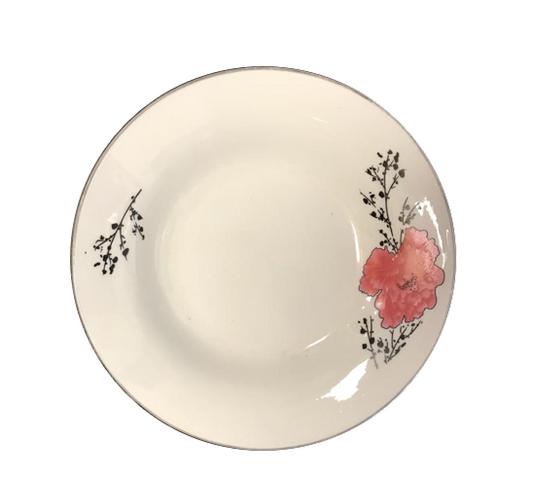 Dining Appetiser Plate Pink Floral Design with Silver Rim 17.5 x 3 cm 7079 (Parcel Plus Rate)