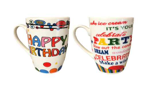 Happy Birthday Tea Coffee Mug 10 x 8 cm Assorted Designs 7082 (Parcel Rate)