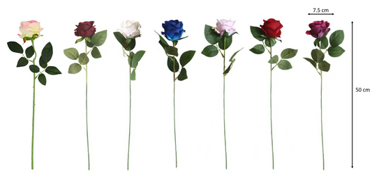Plastic Artificial Fake Roses Flowers Single Stem Velvet Petals 50 cm Assorted Colours 7105 (Parcel Rate)