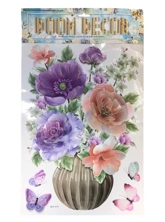 Room Decor 3D Effect Wall Stickers Flowers Vase Design 60 x 35 cm Assorted Designs and Colours 7125 (Parcel Rate)