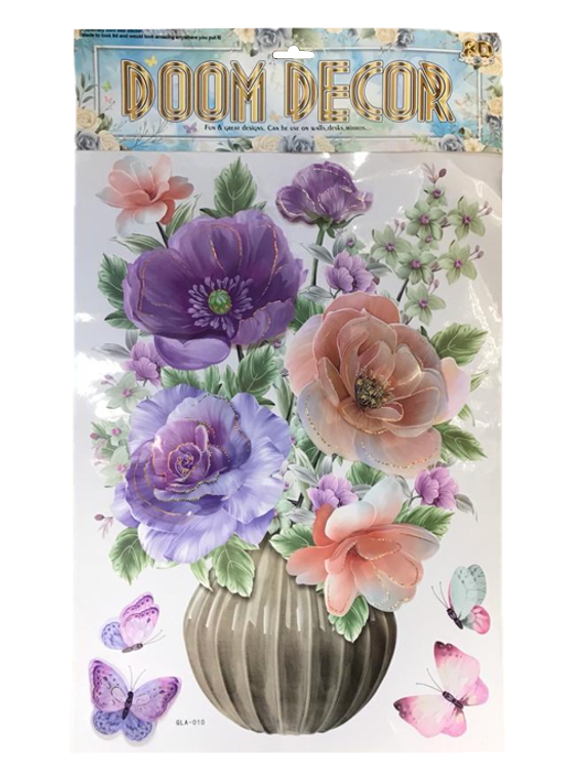 Room Decor 3D Effect Wall Stickers Flowers Vase Design 60 x 35 cm Assorted Designs and Colours 7125 (Parcel Rate)