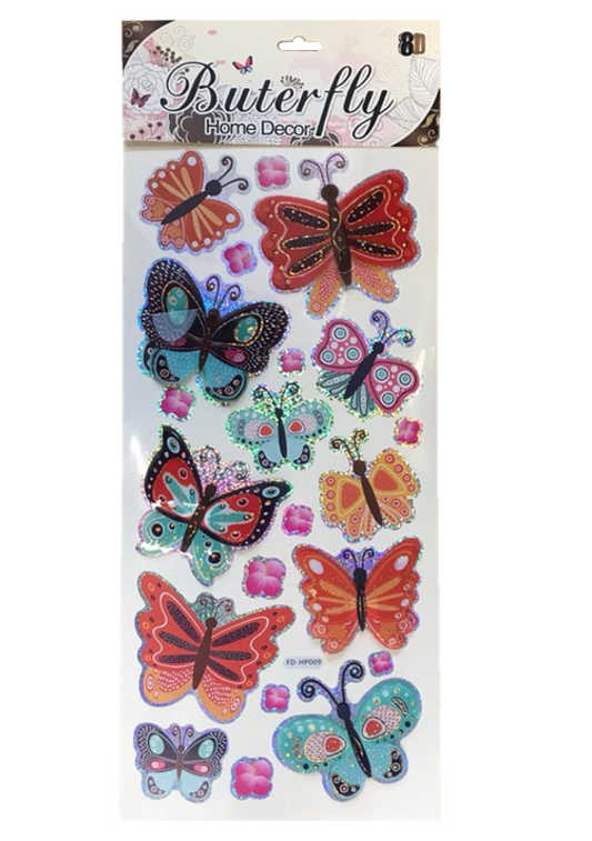Room Decor 3D Effect Wall Stickers 50 x 24 cm Butterfly Designs Assorted Designs 7128 (Parcel Rate)