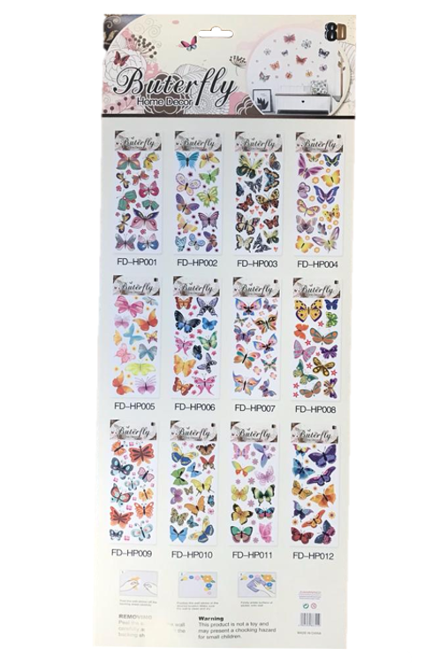Room Decor 3D Effect Wall Stickers 50 x 24 cm Butterfly Designs Assorted Designs 7128 (Parcel Rate)