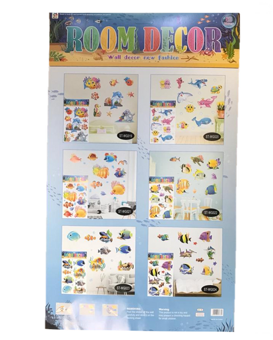 Room Decor 3D Effect Wall Stickers 60 x 35 cm Fish Sea Life Aquarium Design Assorted Designs and Colours 7129 (Parcel Rate)