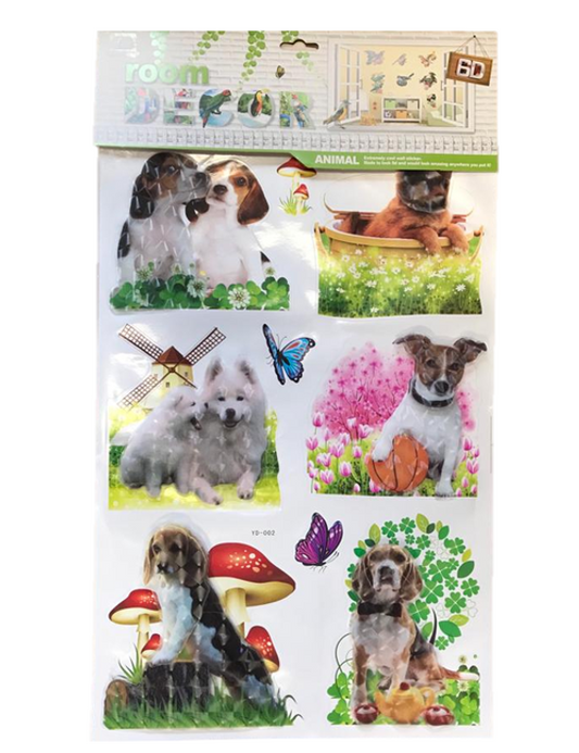 Room Decor 3D Effect Wall Stickers Animal Pets Design 60 x 34 cm Assorted Designs and Colours 7131 (Parcel Rate)