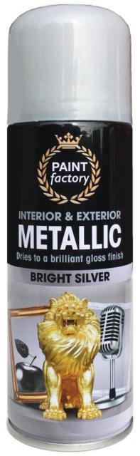 Paint Factory Metallic Interior & Exterior Spray Paint Bright Silver 200ml 7137 (Parcel Rate)
