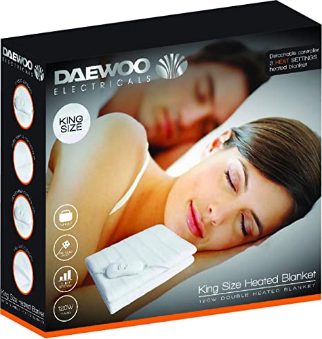 Daewoo King Size Electric Under Blanket 3 Heat Settings 120W HEA1488 A (Parcel Rate)