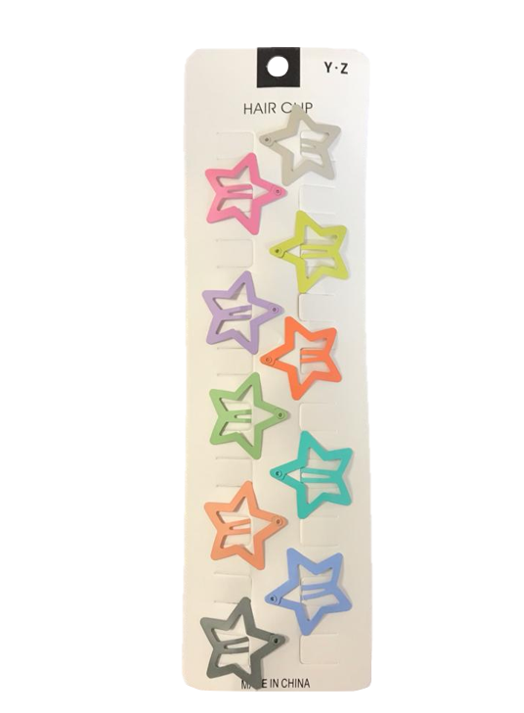 Hair Clips Heart / Star Shape 3.4 cm Pack of 10 Assorted Designs and Colours 7248 (Parcel Rate)