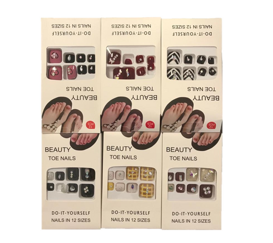Artificial Fake Toe Nail Extensions with Gems Assorted Designs 7305 (Parcel Rate)