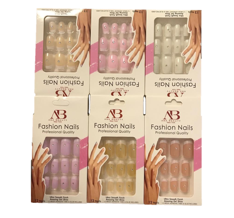 Artificial Fake Nail Extensions with Nail Glue Adhesive Sticker Tabs Assorted Colours 7306 (Parcel Rate)