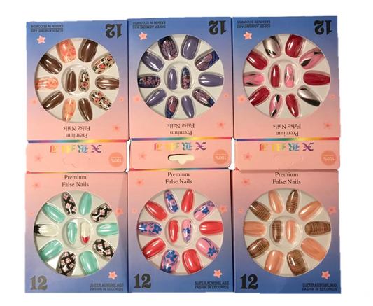 Artificial Fake Nail Extensions with Nail Glue Adhesive Sticker Tabs Assorted Designs 7307 (Parcel Rate)